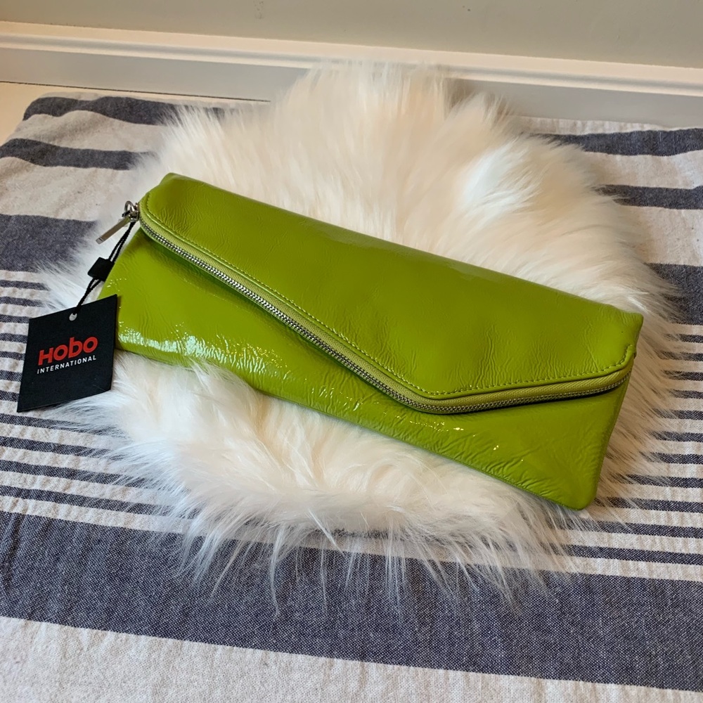 NWT HOBO lime green shiny clutch